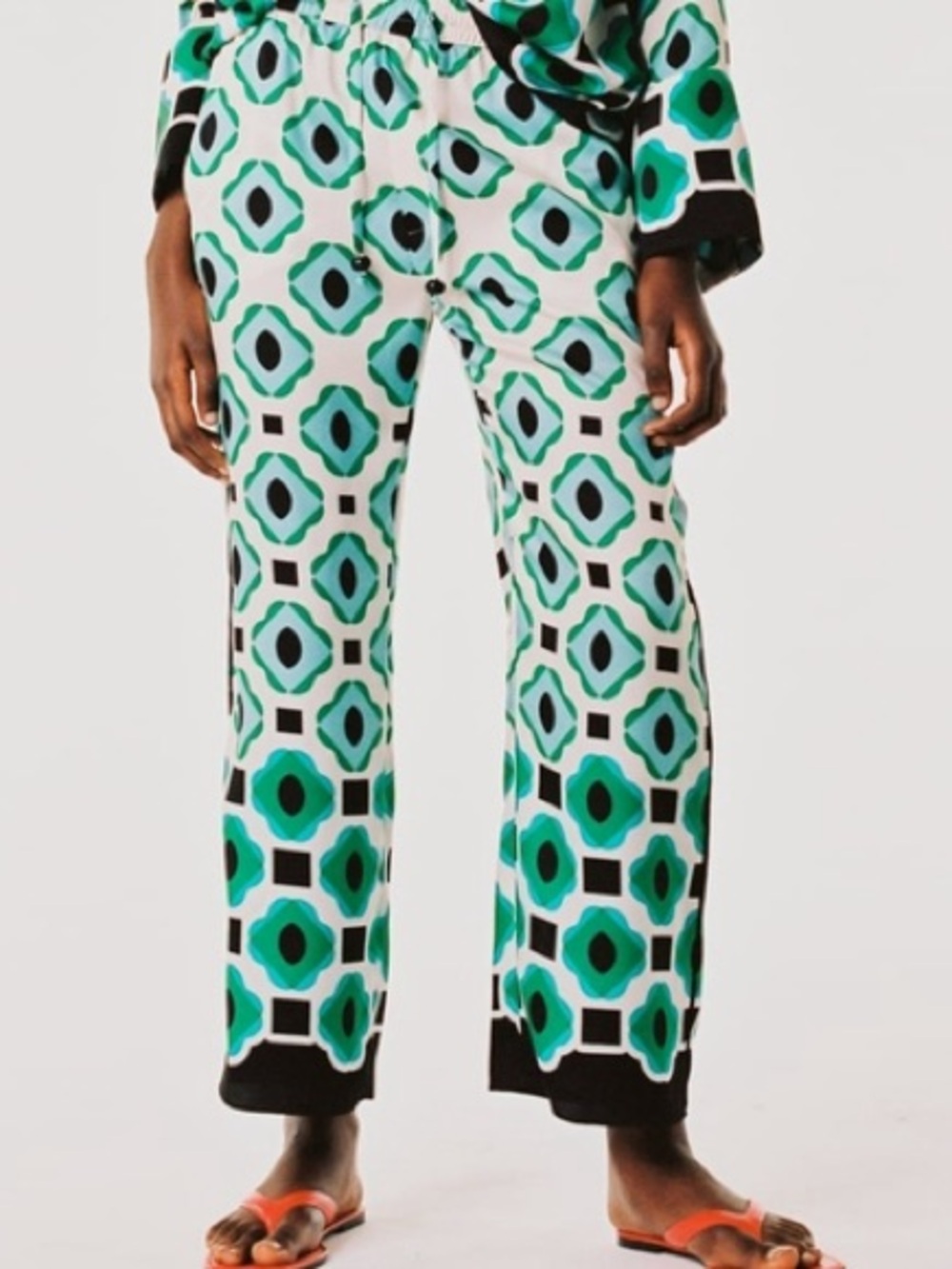 Zara palazzo Small Women's Green Geometric Wide-Leg Pants